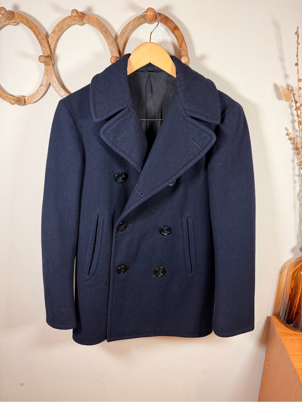 Vintage 1972 US Navy Peacoat Wool Melton 34R 36 Military Vietnam Era